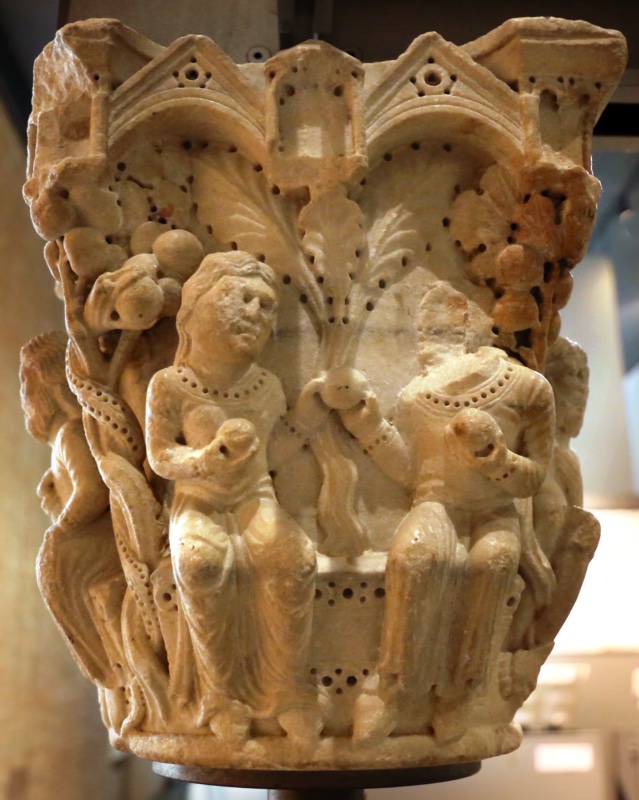 Capital featuring biblical scenes (The Original Sin)